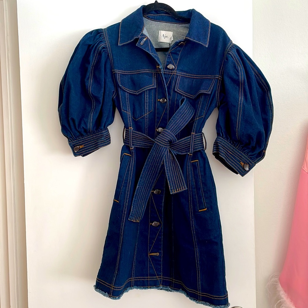 AJE denim dress with puffy sleeves